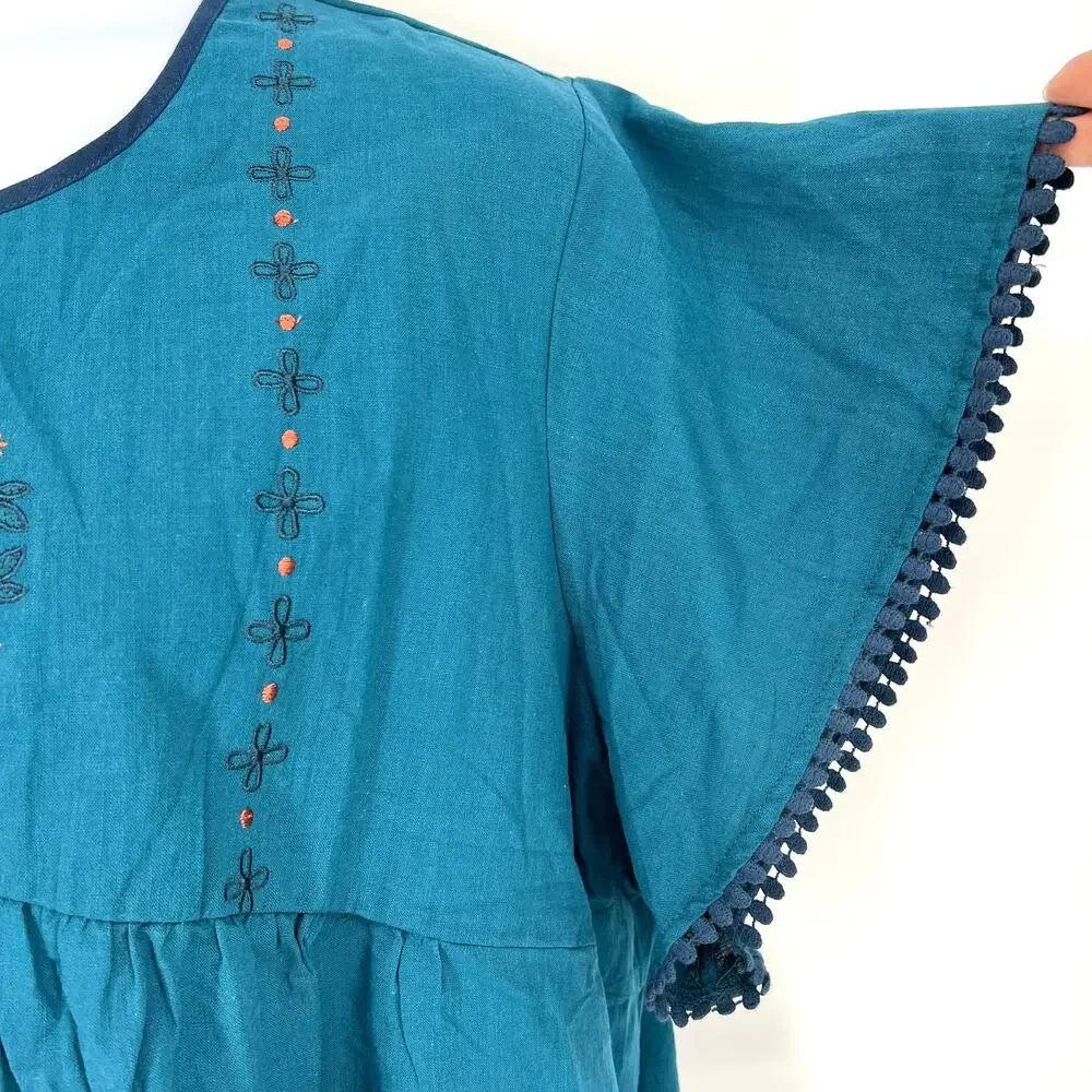 LuLaRoe Teal Boho22 Paisley Embroidered NWT Top Size 3XL